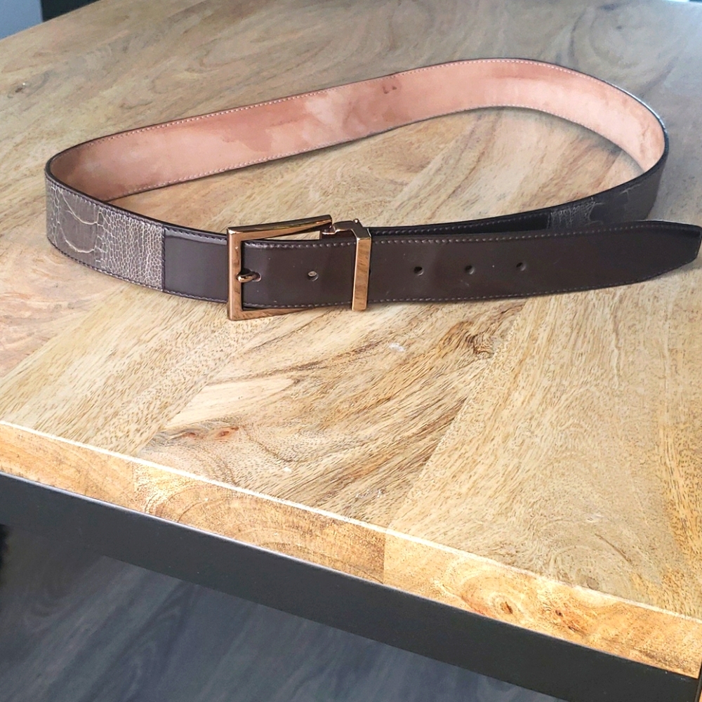 Gray crocodile and brown patent belt